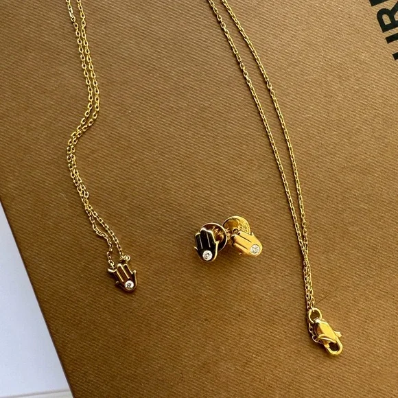 14K Solid Gold Hamsa Necklace + Earrings with natural diamonds - Picture 3 of 7